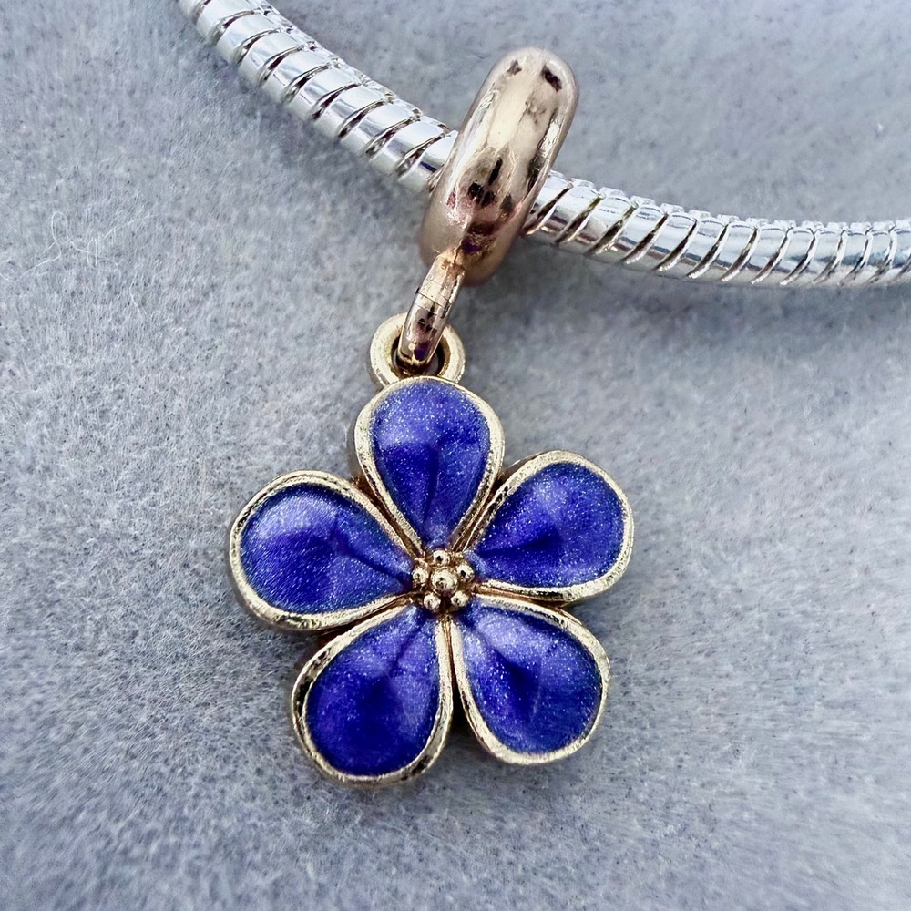 Purple Pansy Flower Dangle Charm fits PANDORA - Picture 7 of 7